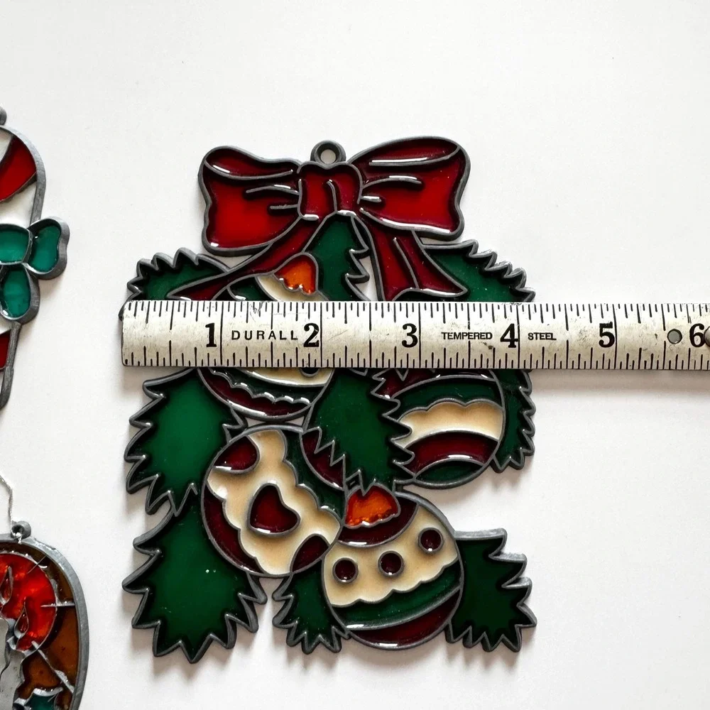 Vintage Stained Glass Christmas‎ Ornaments: Santa, Snowman, Set of 6